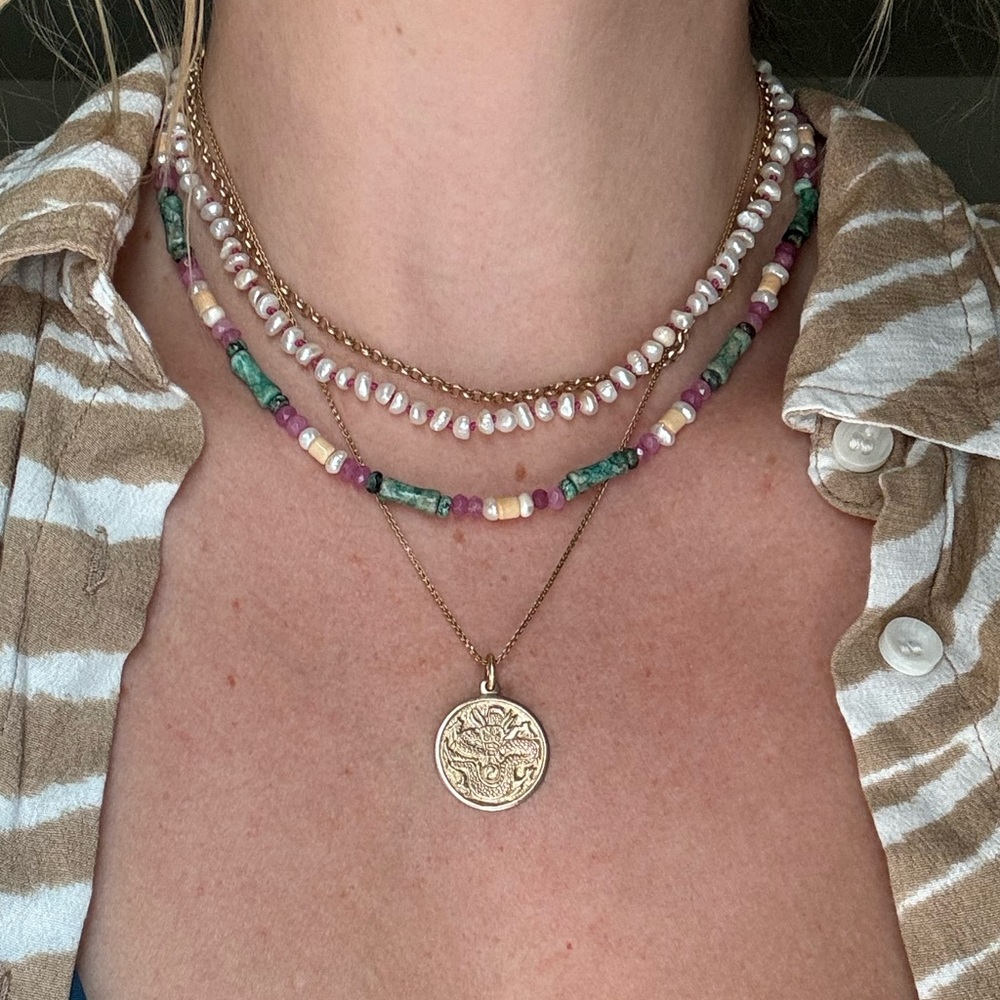 Handmade gemstone and pearl layering necklace